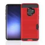 Wholesale Galaxy S9 Credit Card Armor Hybrid Case (Red)